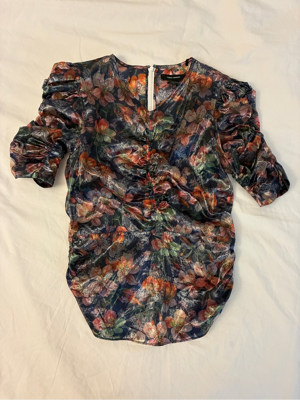 Isabel Marant Navy Floral Ruched V-Neck Blouse